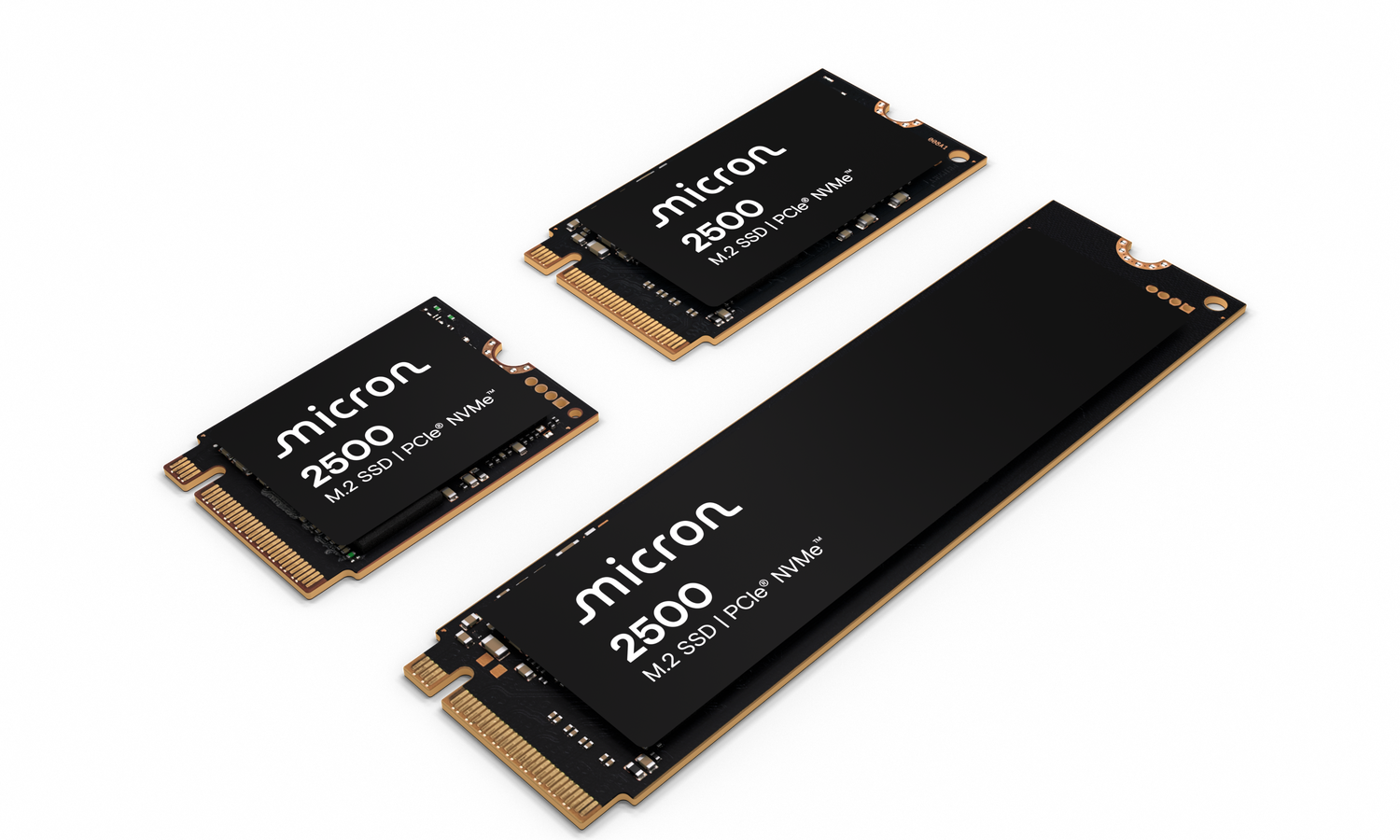 Micron 2500 SSD PCIe NVMe family shot angled